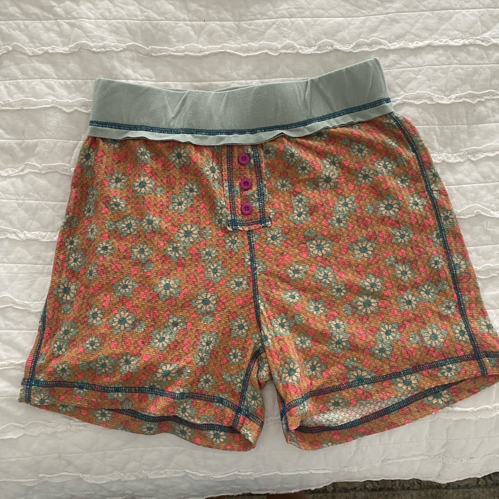 NATURAL LIFE Floral Print Pajama Shorts - Pink and Green